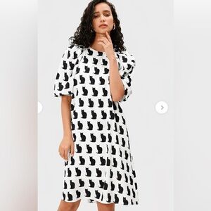 NWOT eShakti Black and White Cat Pattern Midi Dress XL/16